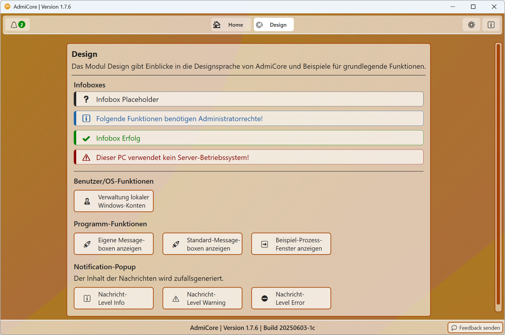 AdmiCore Screenshot Designpage