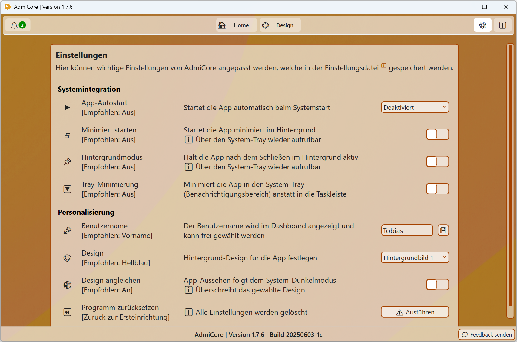 AdmiCore Screenshot Settings