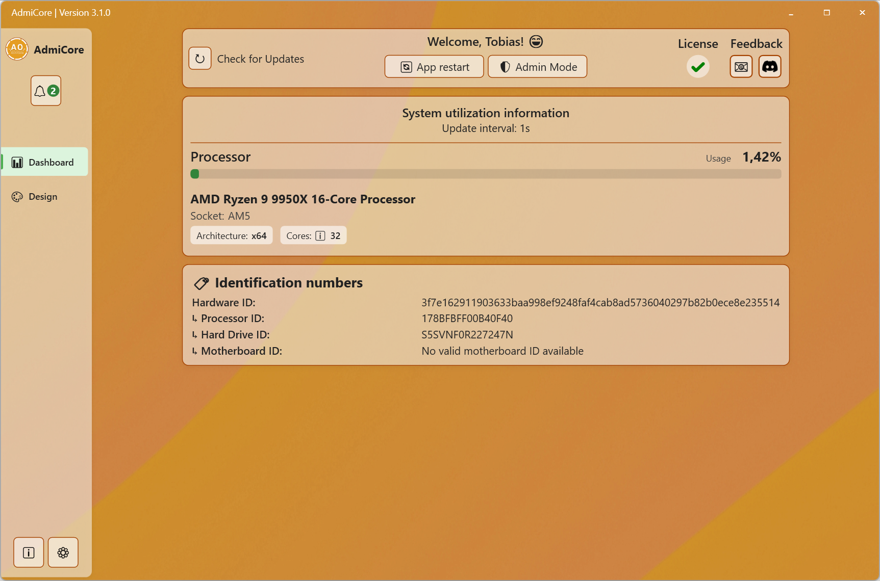 AdmiCore Screenshot Dashboard
