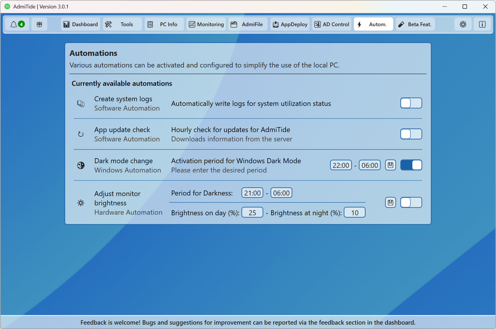 AdmiTide Screenshot automations