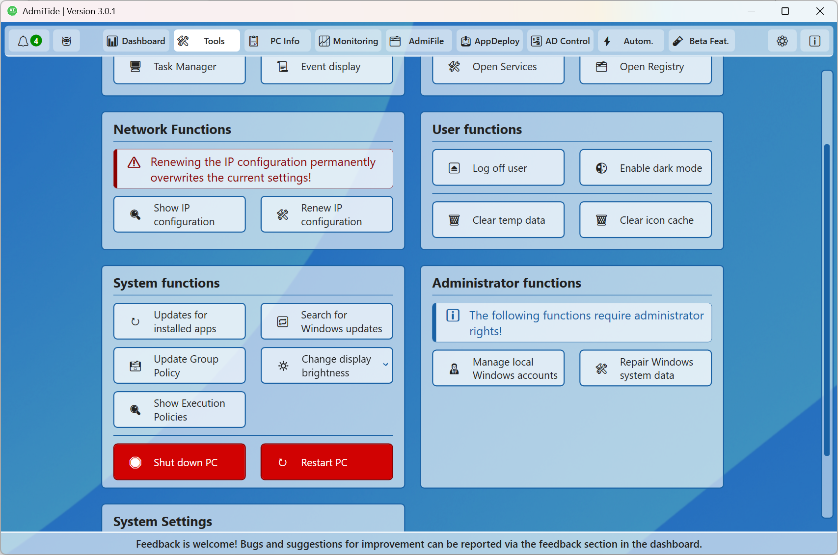AdmiTide Screenshot Shortcuts