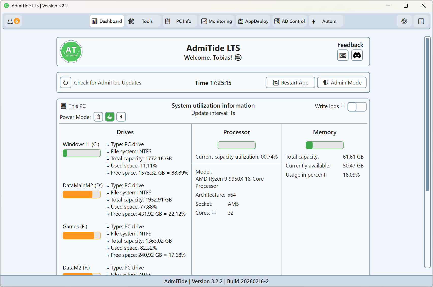 AdmiCore Screenshot Dashboard