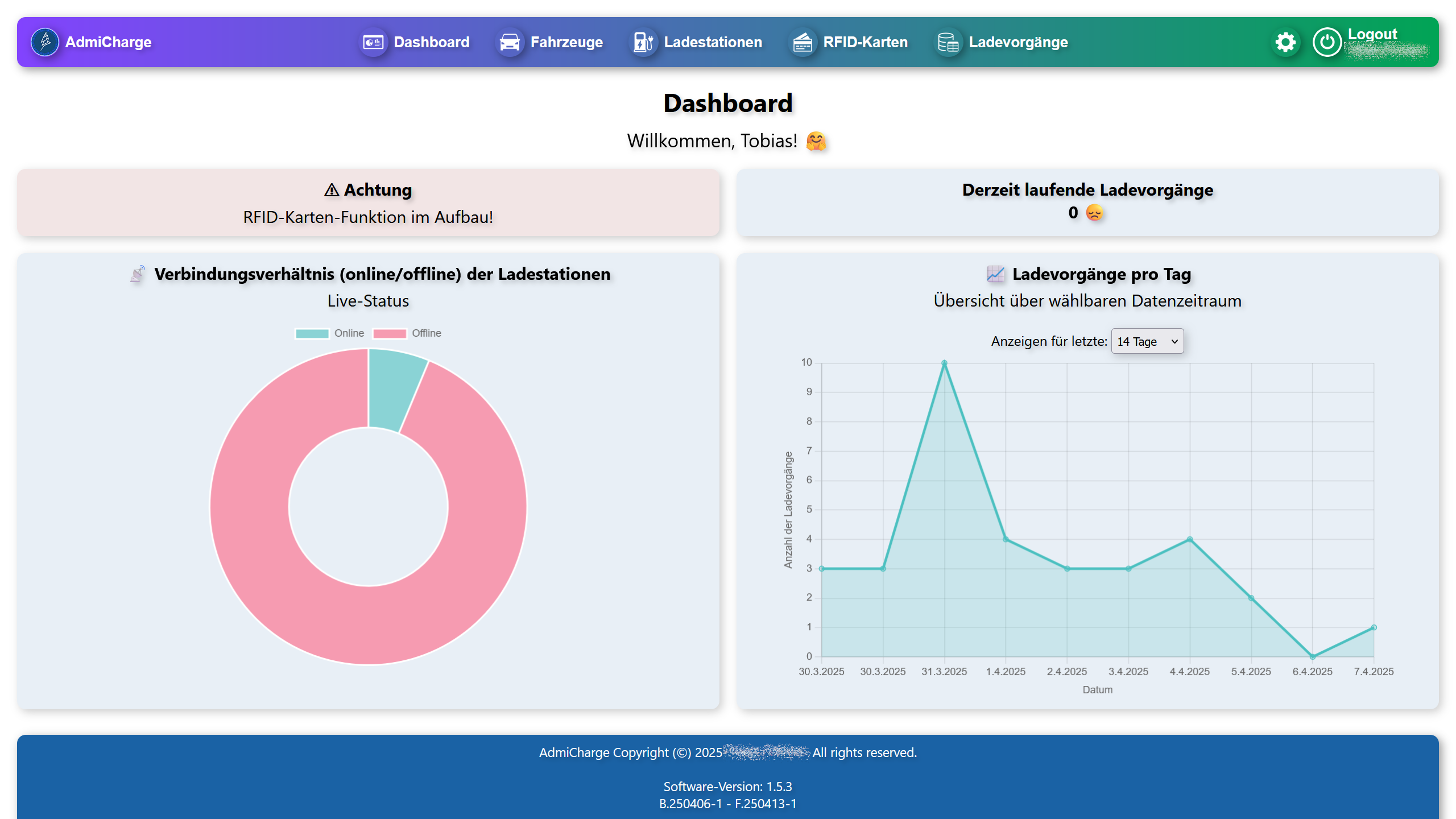 AdmiCharge Screenshot Dashboard