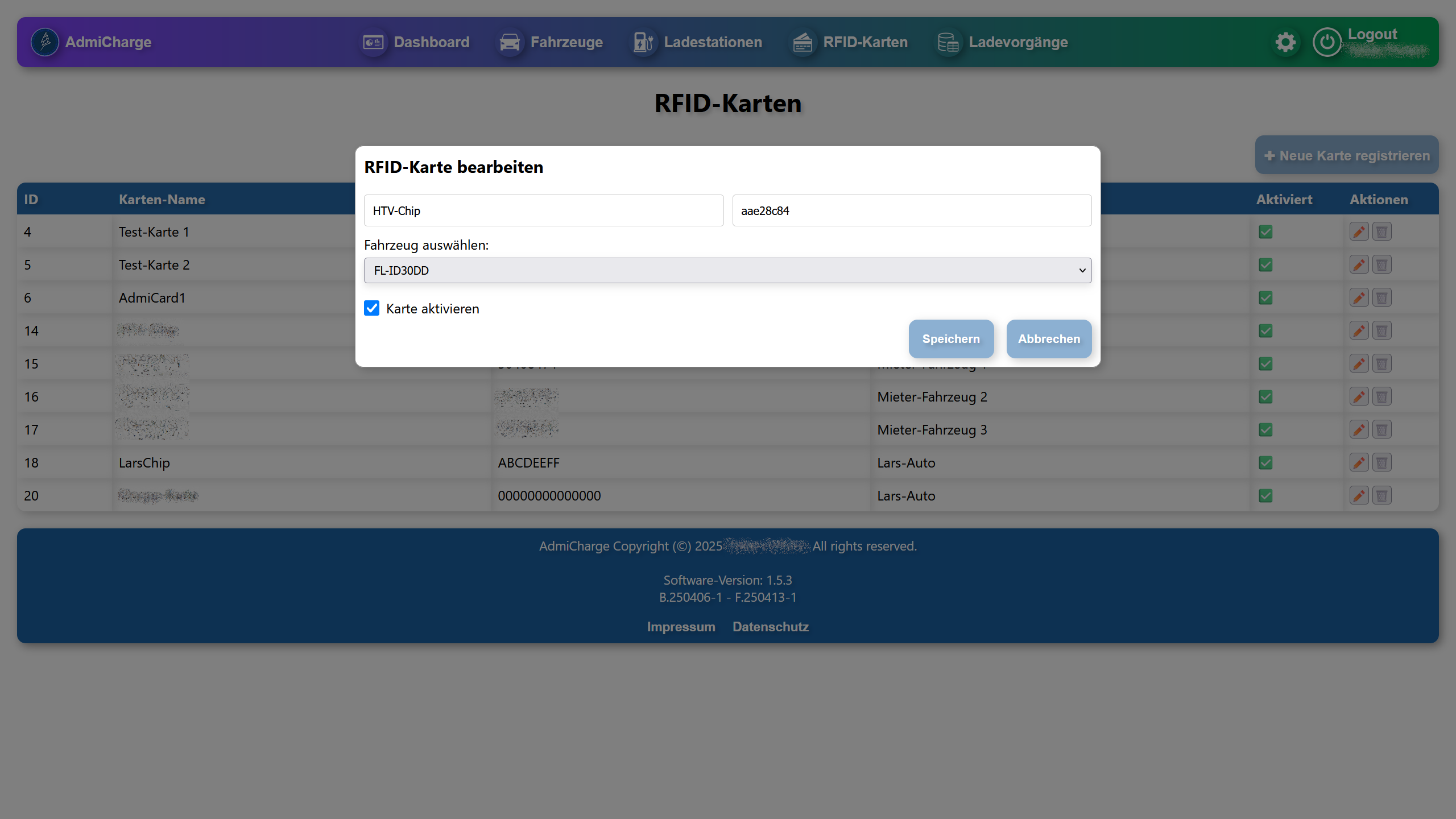 AdmiCharge Screenshot RFIDS