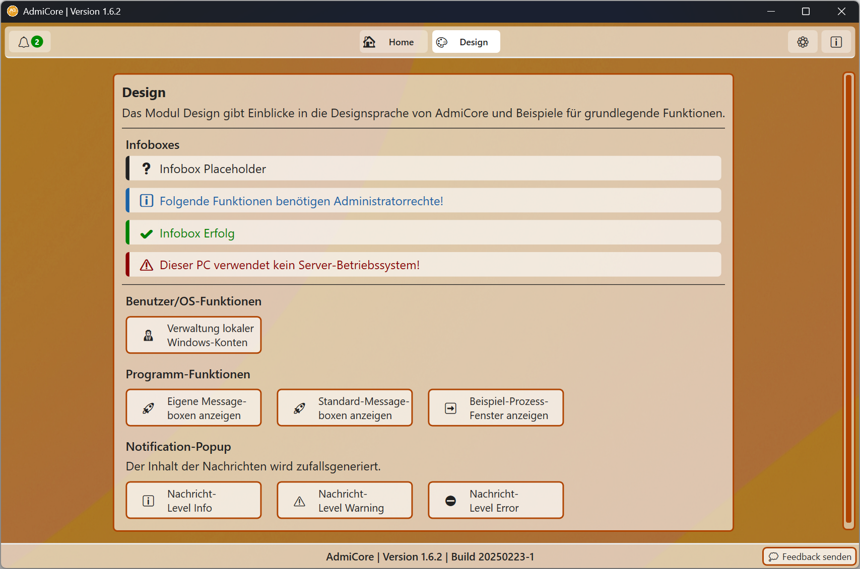 AdmiCore Screenshot Designpage