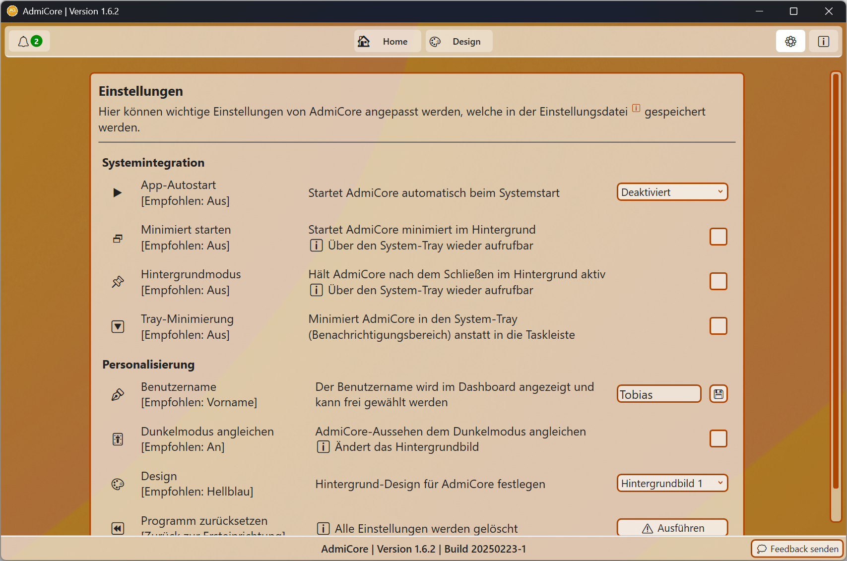 AdmiCore Screenshot Settings