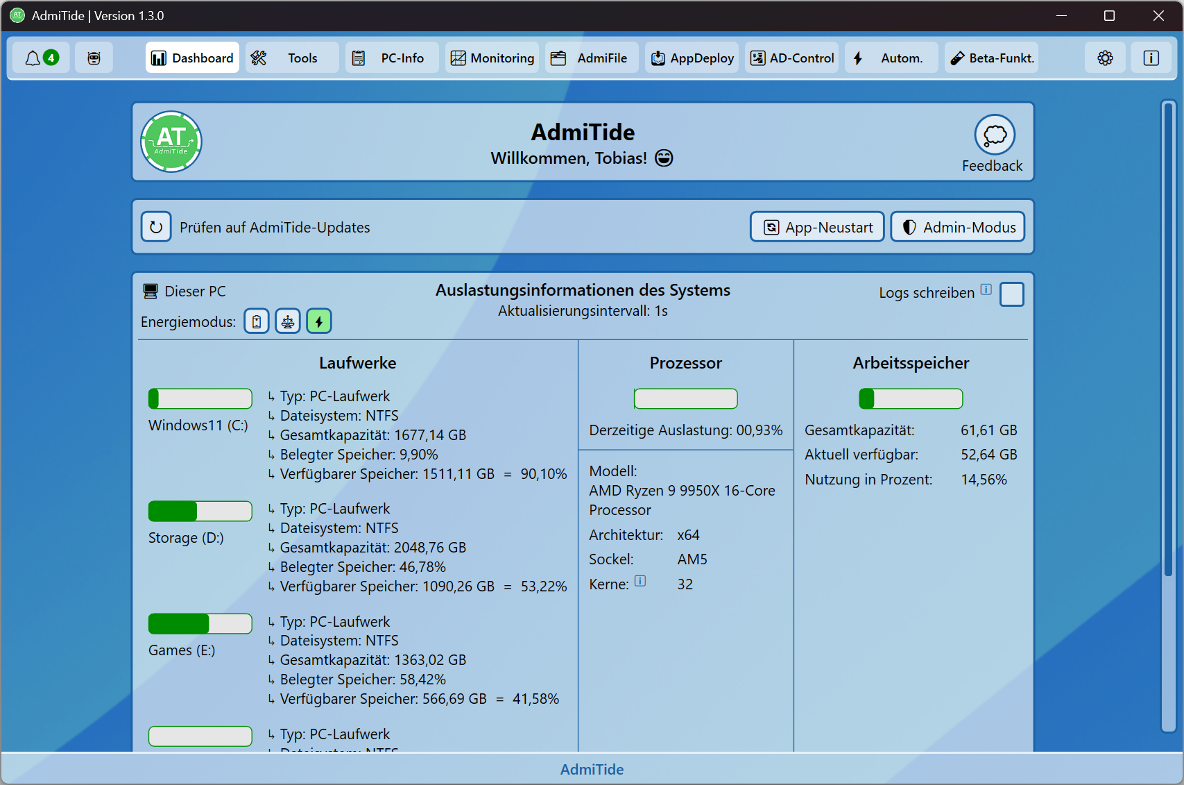 AdmiTide Screenshot Dashboard